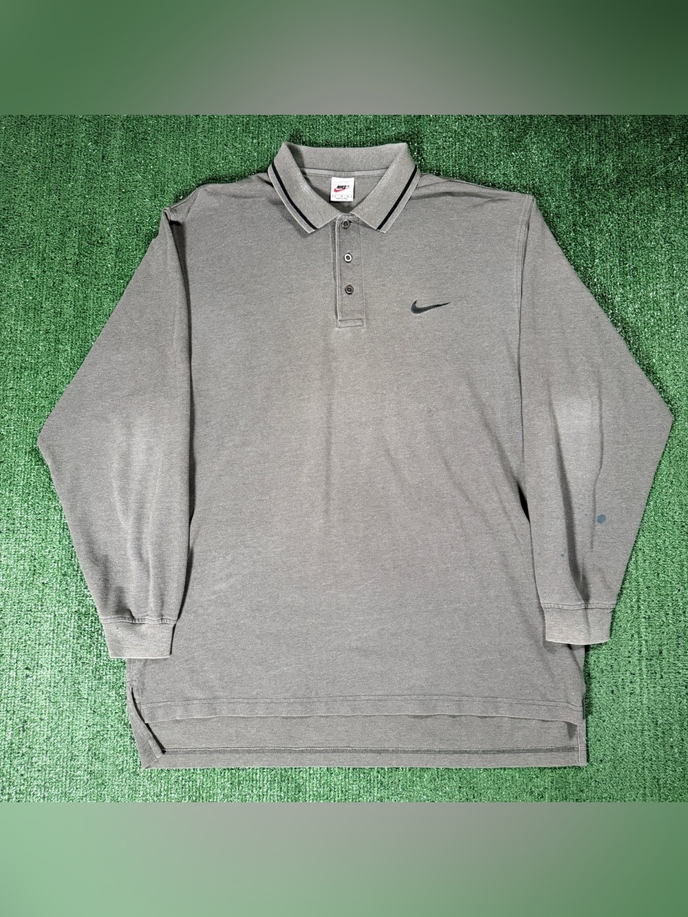 Nike Long Sleeve Polo Shirt Size Large Gray Vintage 90s